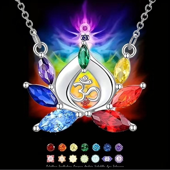 Lotus Rainbow Chakra necklace with OM - Picture 2 of 6